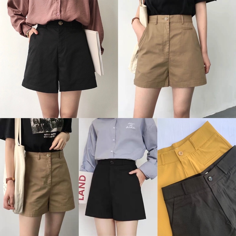 Quần đùi short nữ lưng cao kaki túi mổ (Hàng có sẵn)