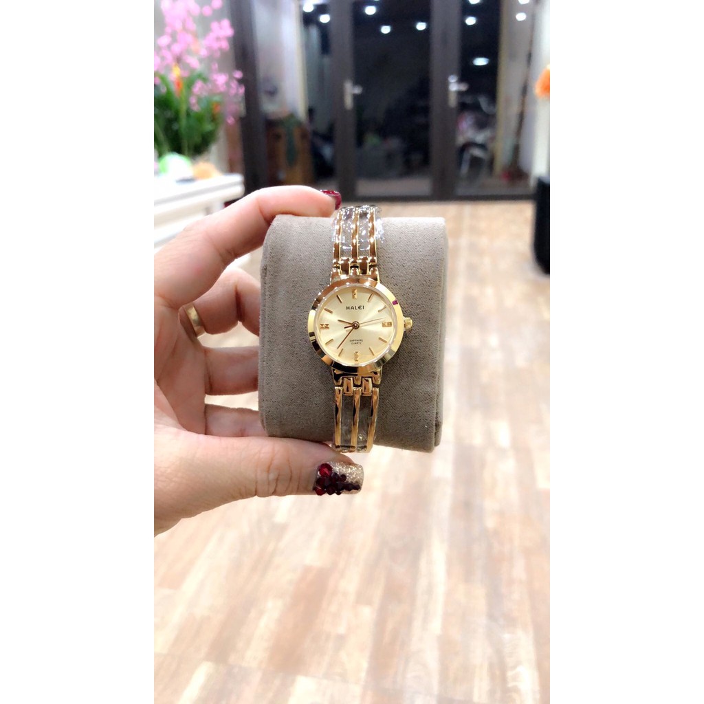 [Mã FAMAYFA2 giảm 10K đơn 50K] Đồng hồ nữ Halei dây vàng thời trang