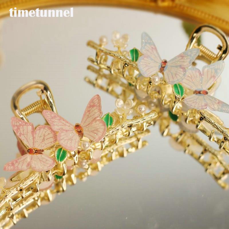 Kẹp Tóc Bướm Hồng Xanh Bằng Kim Loại Phong Cách Hàn Quốc Cho Nữ