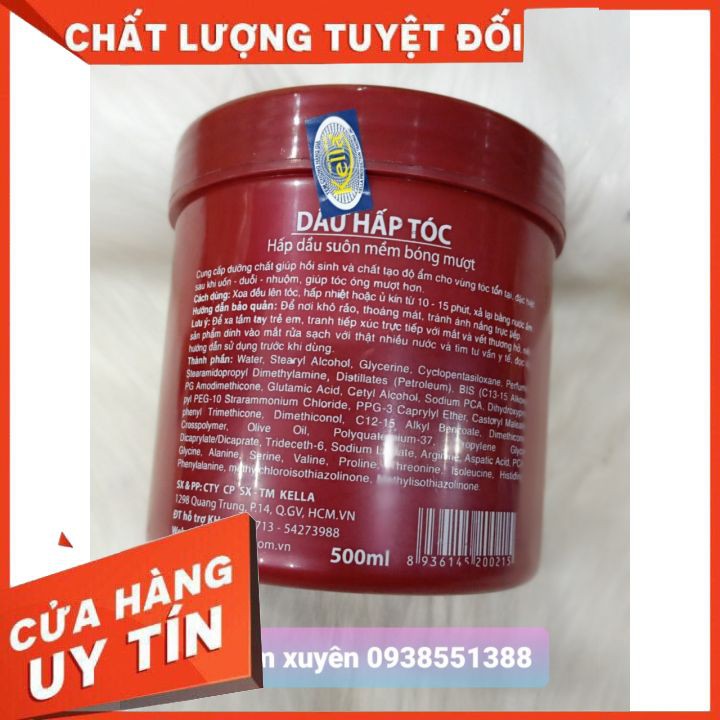 Hấp dầu Kella đỏ 500ml kem ủ phục hồi collagen siêu thơm mùi kẹo ngọt Giá Sỉ Tận Gốc phục hồi giữ màu tóc nhuộm suôn mềm