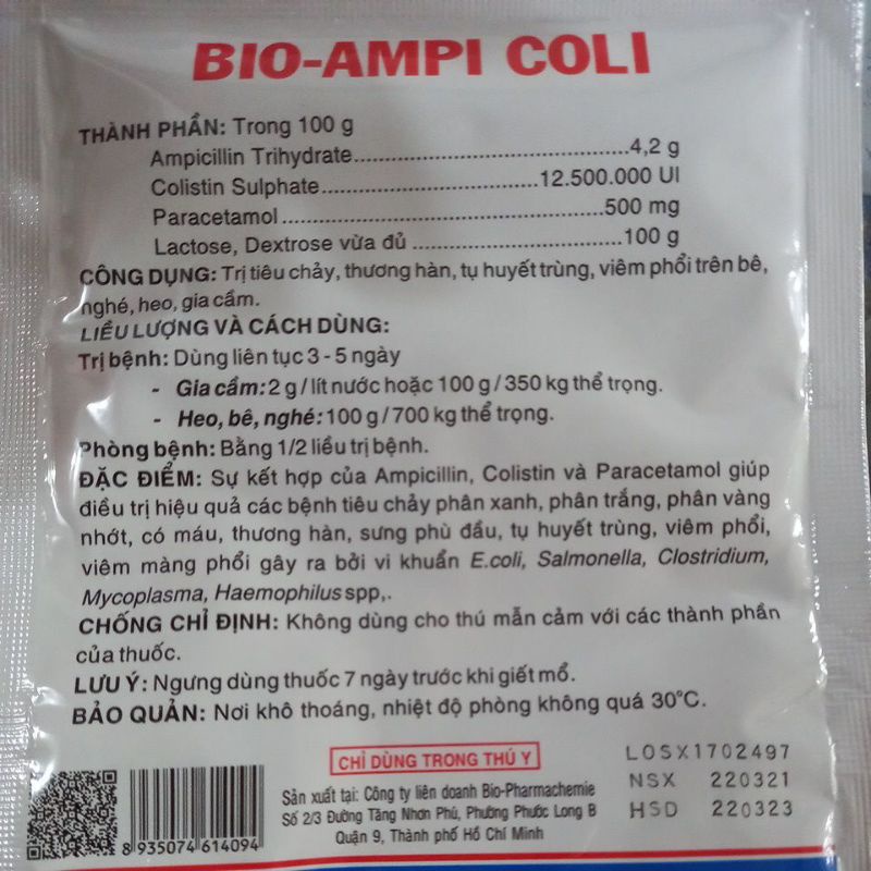 Ampicoli bio 50g sản phẩm chất lượng cao điều trị tiêu chảy cho gia súc, gia cầm