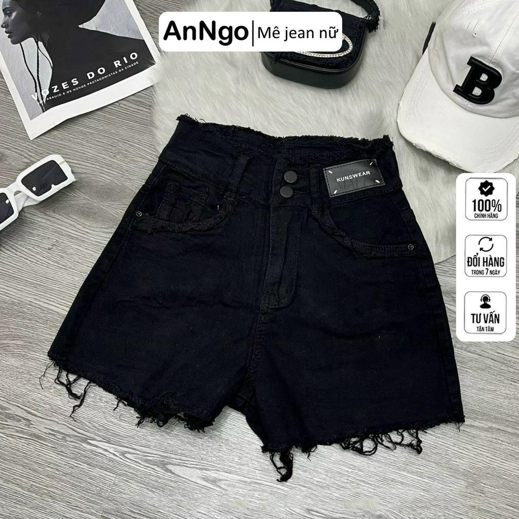 Quần short jean nữ đen rách tua rua cách điệu trẻ trung hợp thời trang Anngo - AT302