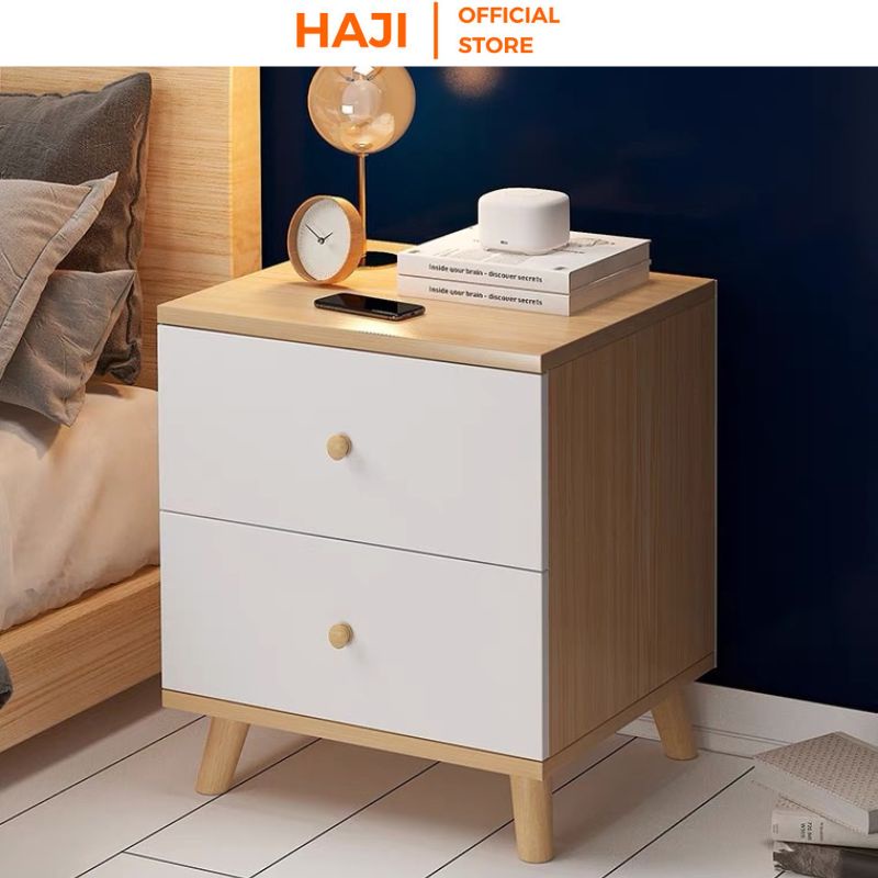 Tủ để đồ mini 2 tầng lưu trữ có ngăn kéo Tab đầu giường HAJI decor phòng ngủ hiện đại sang trọng phong cách Vinatge A174