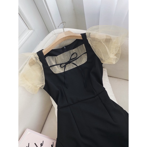 ĐẦM MIDI PHỐI REN KEM NƠ NGỰC