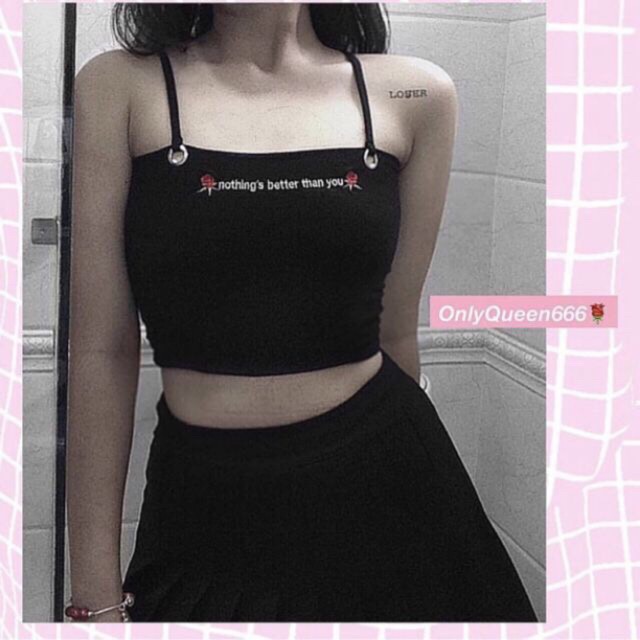 Áo hai dây croptop thêu hoa hồng