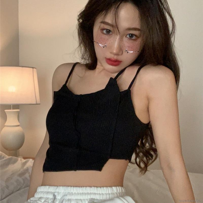 Áo Crop Top Dệt Kim Thiết Kế Lệch Tà Quyến Rũ