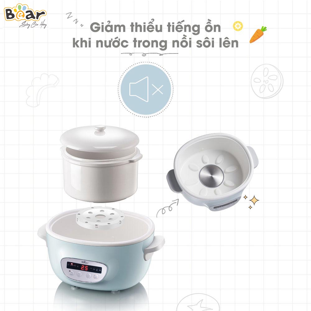 Nồi Nấu Chậm 2,5L Bear Chính Hãng Đa Năng Nấu Cháo, Chưng Yến Bản Quốc Tế Bảo Hành 18 Tháng - SUBE003