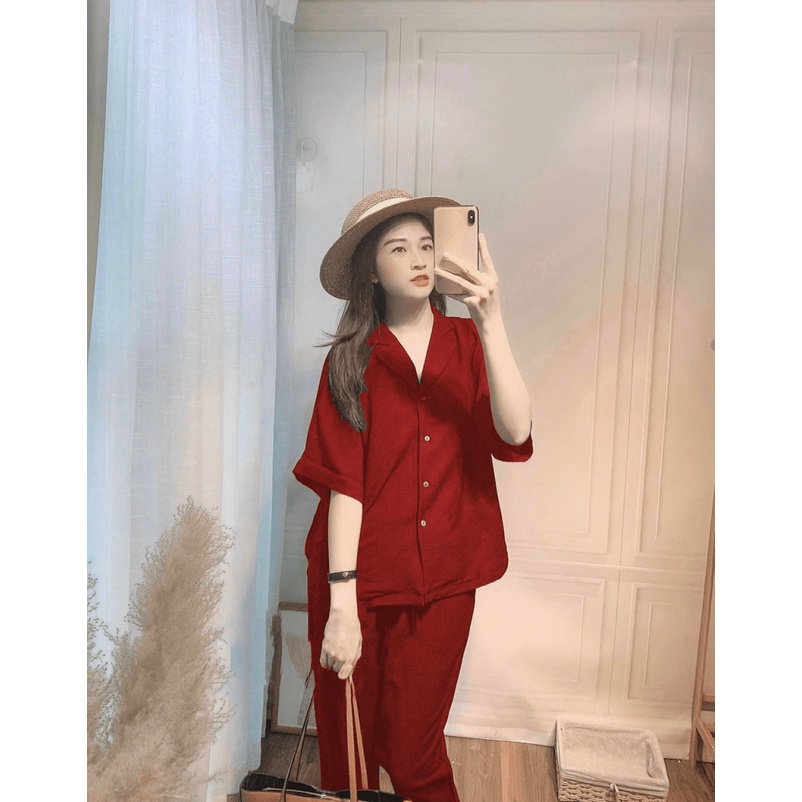 Sét Bộ Hai Món Quần Dài Ống Rộng, Áo Kiểu Tay Lỡ Chất Đũi Mặc Mát Phù Hợp Mọi Nơi [NEW UNISEX]