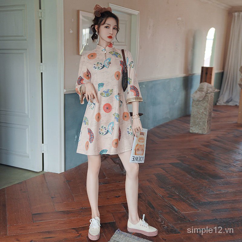 Đầm Sườn Xám Tay Lỡ Phong Cách Trung Hoa Thời Trang Thanh Lịch Cho Nữ