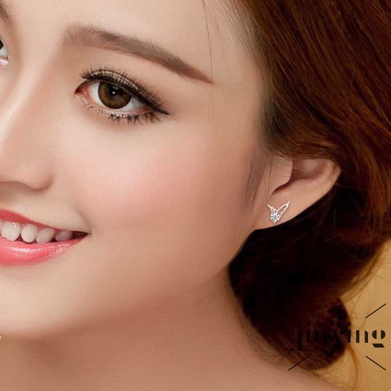 GETNOIVAS Khuyên tai mạ vàng trắng hình đôi cánh đính đá xinh xắn