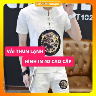 [FreeShip]  Bộ đồ nam mùa hè, vải thun lạnh cổ tàu Ấn Rồng bằng công nghệ 4D, bộ hè nam mặc thoáng mát, thấm mồ hôi LSB