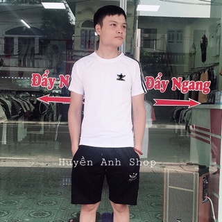 Bộ thể thao nam cộc tay 3 sọc fullsize 2 màu đen/trắng