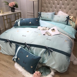 Trọn bộ chăn ga gối lụa Love (4 màu)