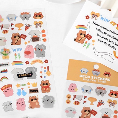 Sticker PET trong suốt hình động vật đáng yêu trang trí toploader và sổ tay | BST125