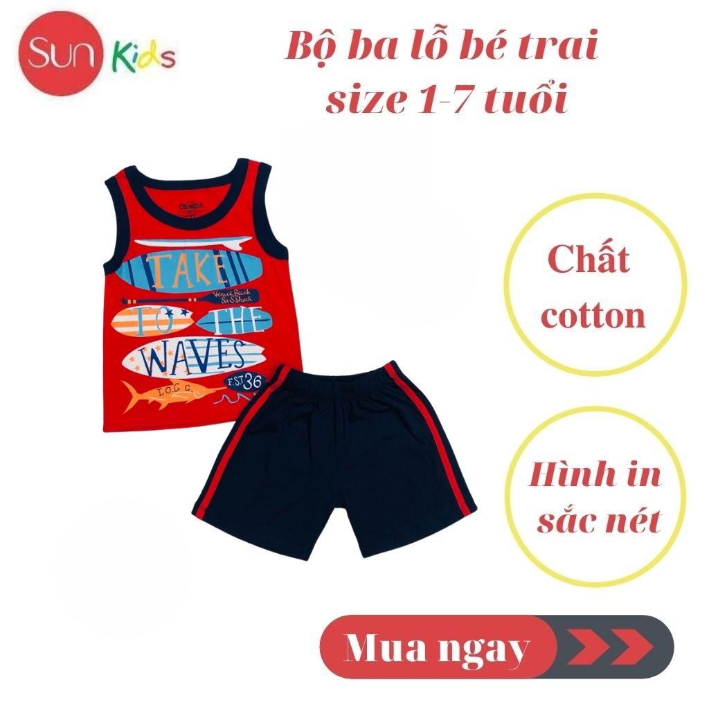 Đồ bộ bé trai, bộ ba lỗ cho bé chất thun cotton, nhiều màu, size 1-7 tuổi - SUNKIDS