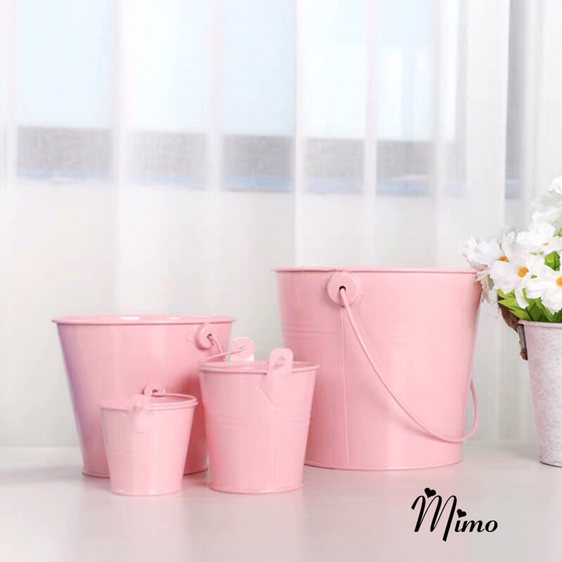 Xô sắt mini đựng đồ đa năng, trang trí phòng, bàn học dễ thương MÀU TRẮNG TRƠN SIZE NHỎ