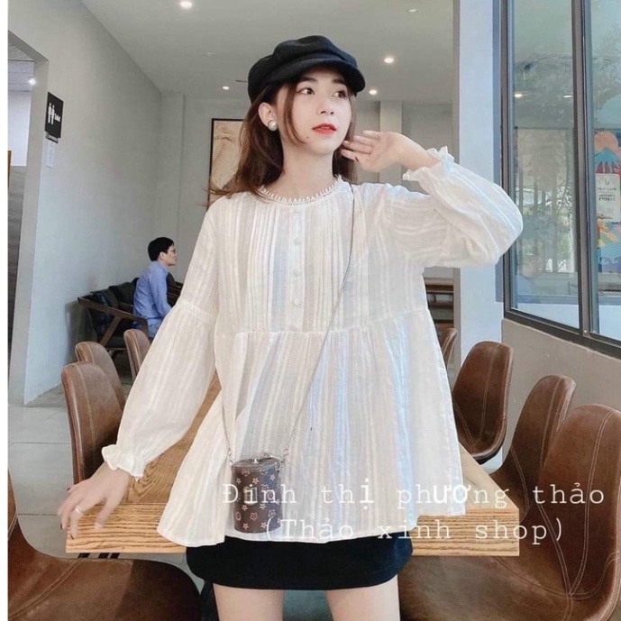 Áo sơ mi babydoll ren bèo xếp li xinh xắn áo sơ mi nữ tiểu thư TL202 0322