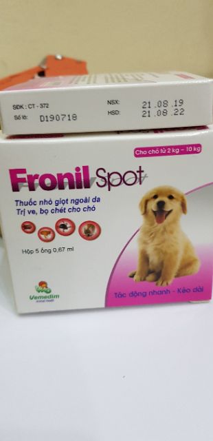 NHỎ Gáy Fronil Spot Trị Ve, Rận Bọ Chét Cho Mèo Ống 0.67ml ( Hộp 5 ống)