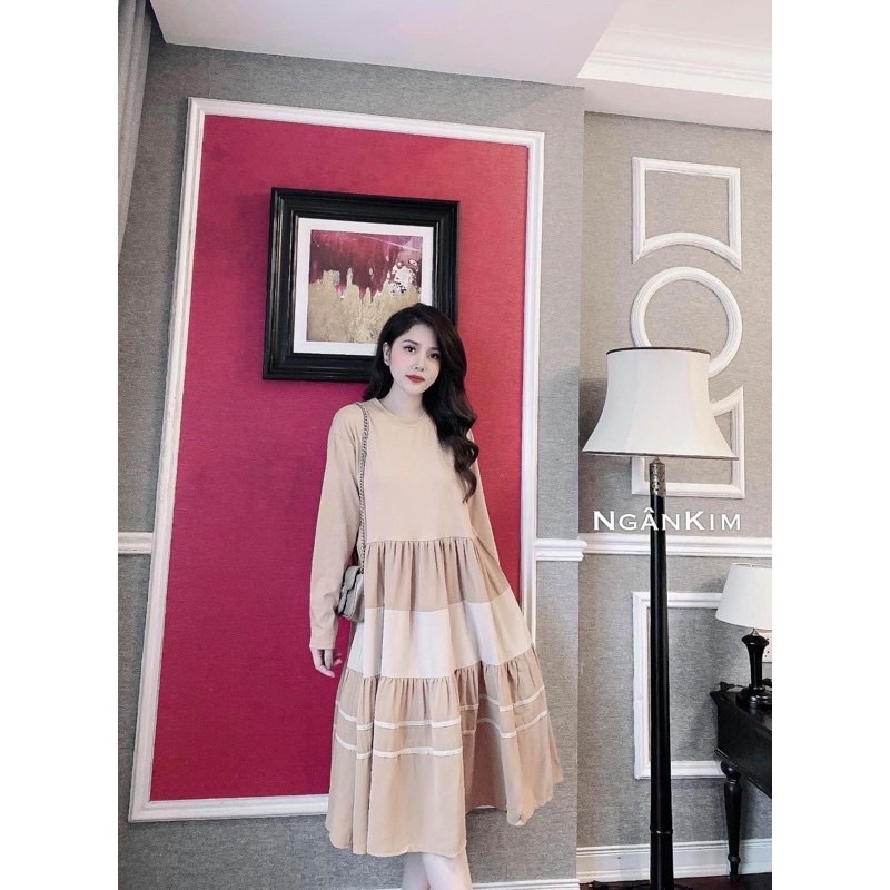 Váy Bầu Thu đông thời trang, chất cotton siêu mềm mịn, form suông trẻ trung thoải mái cho mẹ VD05