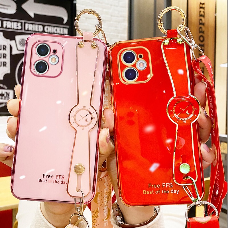 Ốp Điện Thoại Dẻo Đính Đá Sang Trọng Kèm Dây Đeo Cổ Cho iPhone 11 12 13 Pro Max case 7 Plus 6 Plus 7 8 6S Plus X XS XR Max