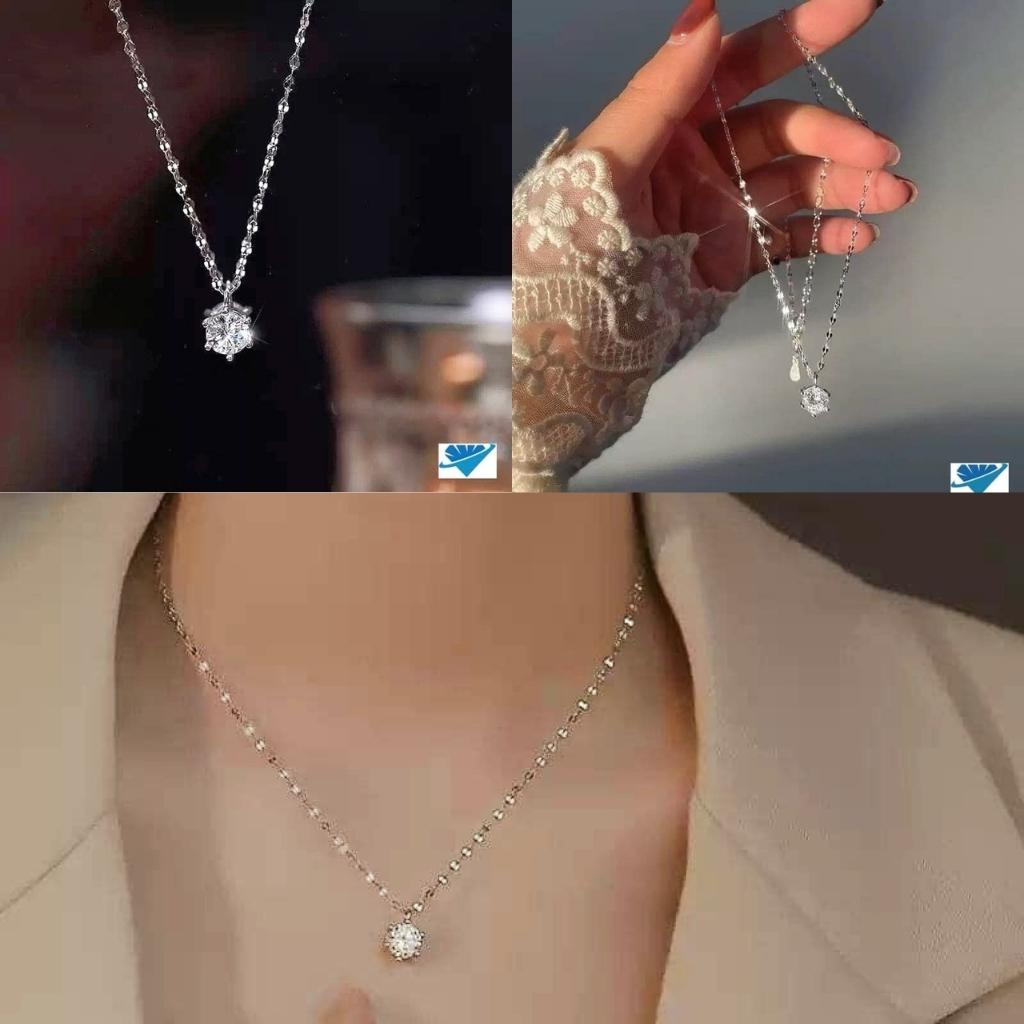 Dây chuyền nữ mặt đá tròn chuẩn bạc ta sáng đẹp - Anchi jewelry