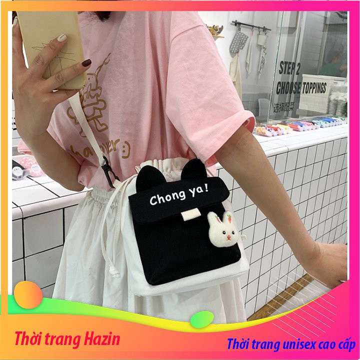 Túi đeo chéo rút miệng phong cách xách Nhật Bản thời trang cho nữ Vải Canvas Tặng Kèm Sticker phong cách nhật bản