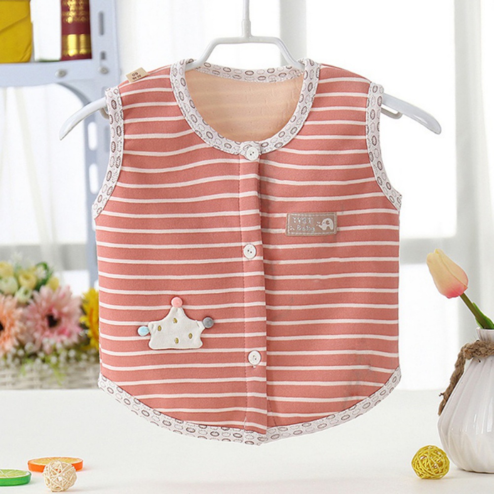 Áo gile lông cừu dày họa tiết kẻ sọc in hoạt hình giữ ấm mùa thu cho bé sơ sinh