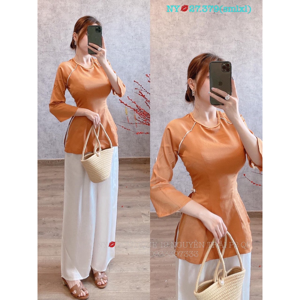 Bộ lam bà ba ống suông tay lỡ xẻ tà