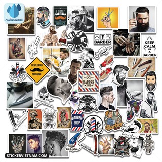 Sticker BARBER trang trí tiệm tóc nam, cửa hàng cắt tóc nam, tem dán chống nước, dán gương