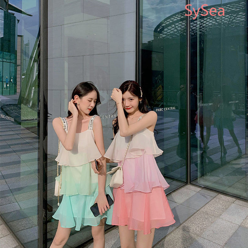 Đầm chiffon sát nách màu dễ thương thời trang mùa hè cho nữ