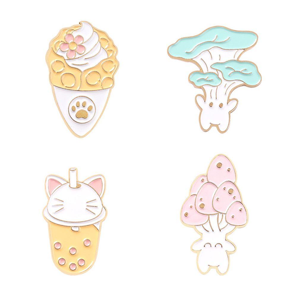 Ghim Cài Ba Lô Tráng Men Họa Tiết Hoạt Hình Trà Kem / Nấm Dễ Thương