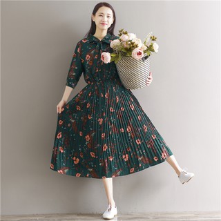 M03 - Váy hoa xếp ly dài