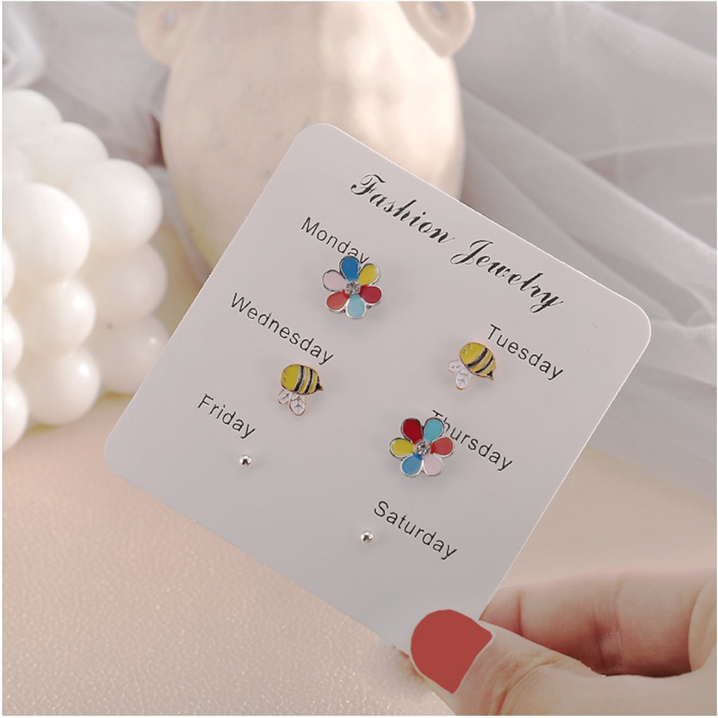 Set 3 Bông Tai Hạ Băng Designs Hoạ Tiết Ngôi Sao Đính Đá Phong Cách Hàn Quốc