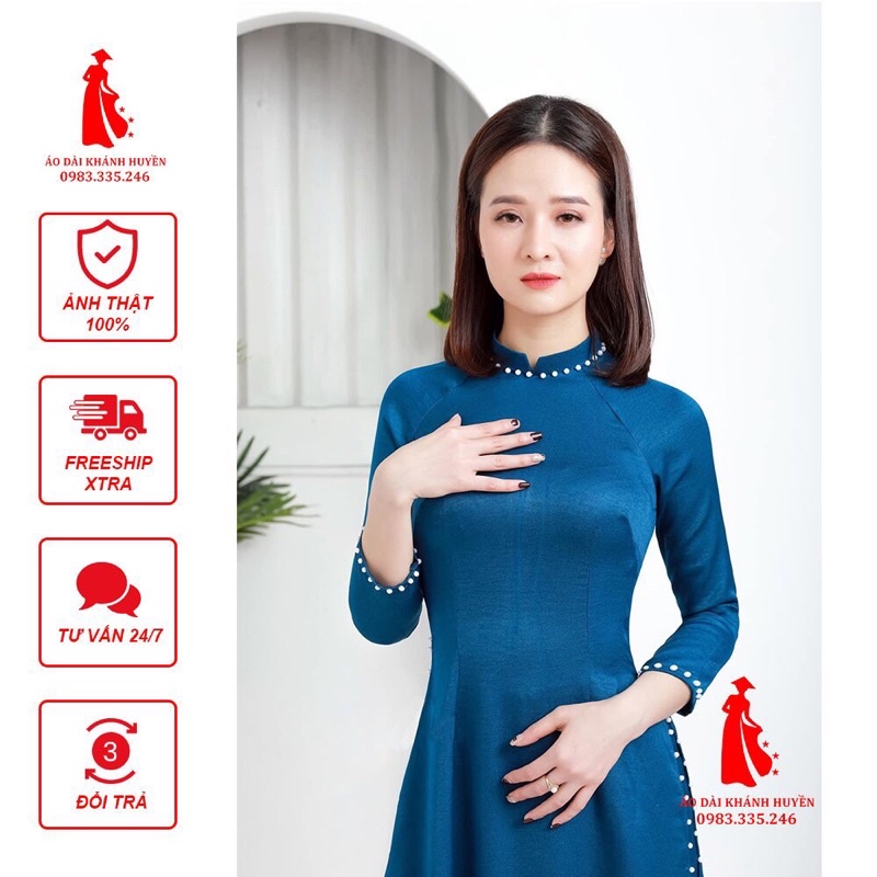 Áo dài may sẵn đính ngọc hiện đại, Vải lụa tây thi cao cấp