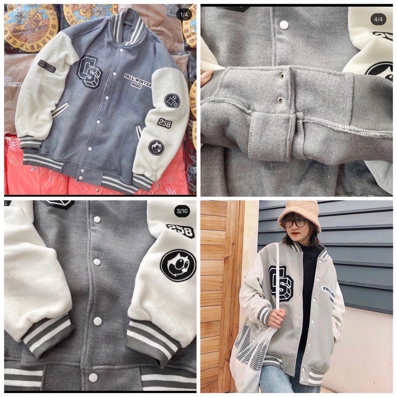 Áo Khoác BOMBER Nỉ Tăm Nhung❤️Form Rộng Unisex Nam/Nữ Màu VÀNG NÂU/XÁM❤️[FREESHIP]