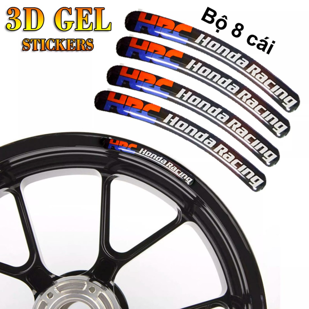 Bộ 3D GEL HONDA dán Bánh mâm xe máy, xe hơi