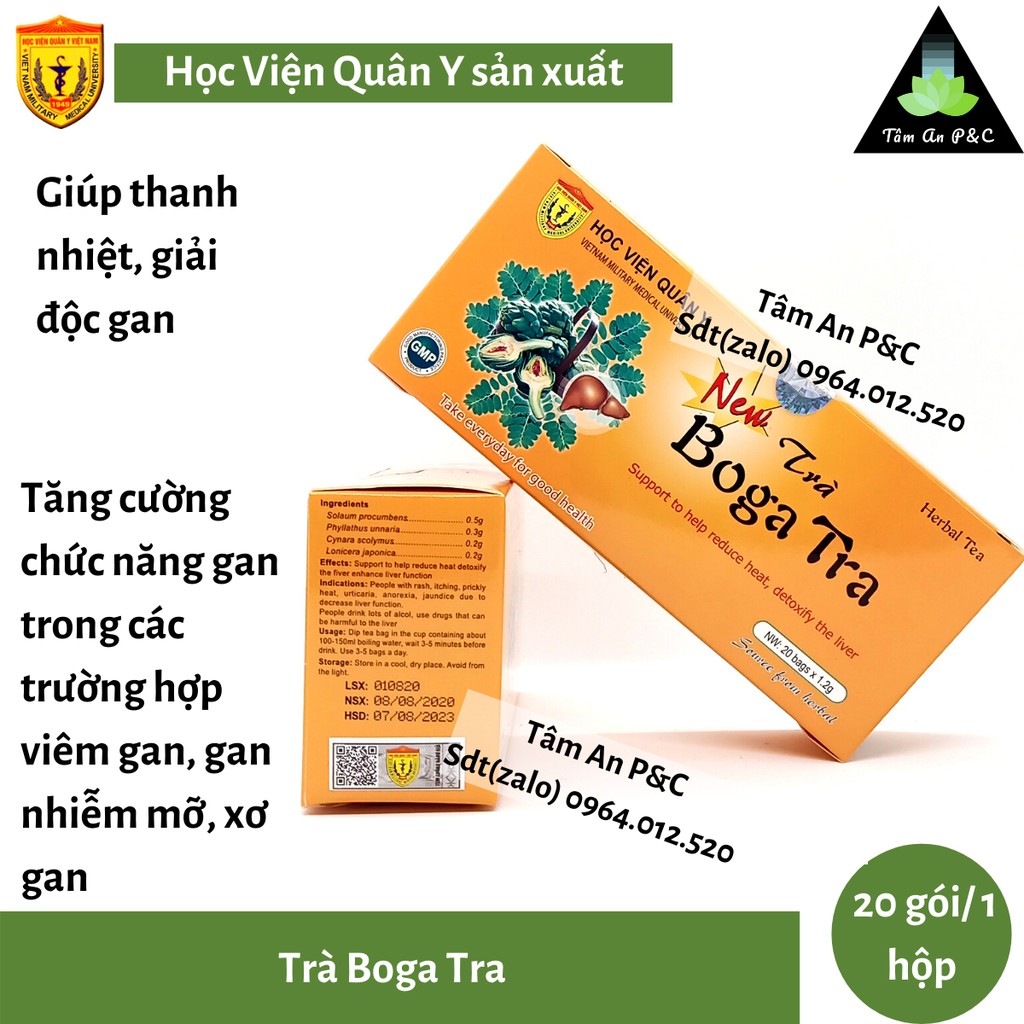 Trà thảo dược bổ gan BOGA TRA Học Viên Quân Y (hộp 20 gói)- Giải độc gan, tăng cường chức năng gan- CHÍNH HÃNG HVQY