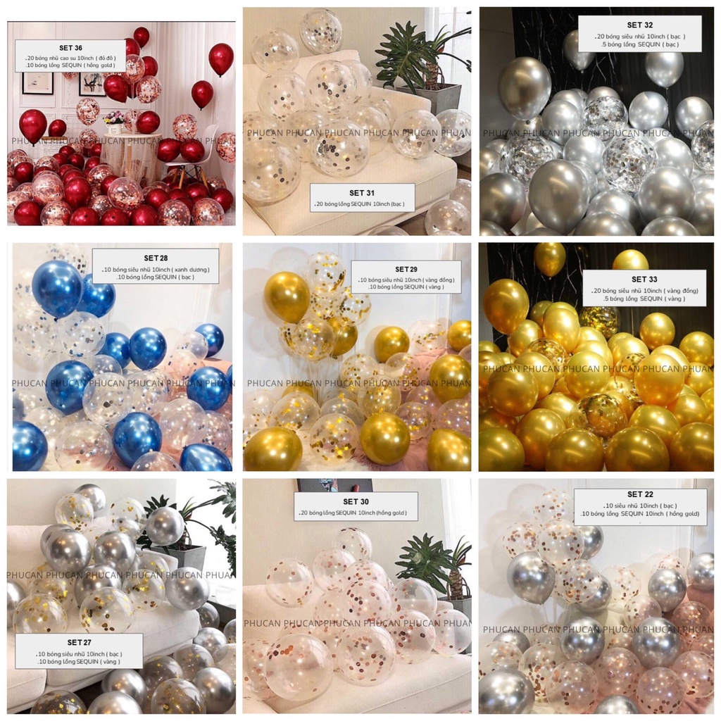 Combo bóng mix nhiều màu bong bóng trang trí sinh nhật - bóng sequin chrome bé trai, bé gái, set bóng trang trí tiệc.