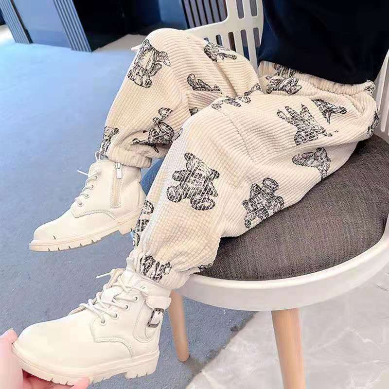 Quần dài nhung dày in họa tiết hoạt hình dễ thương phong cách Hàn Quốc cho bé