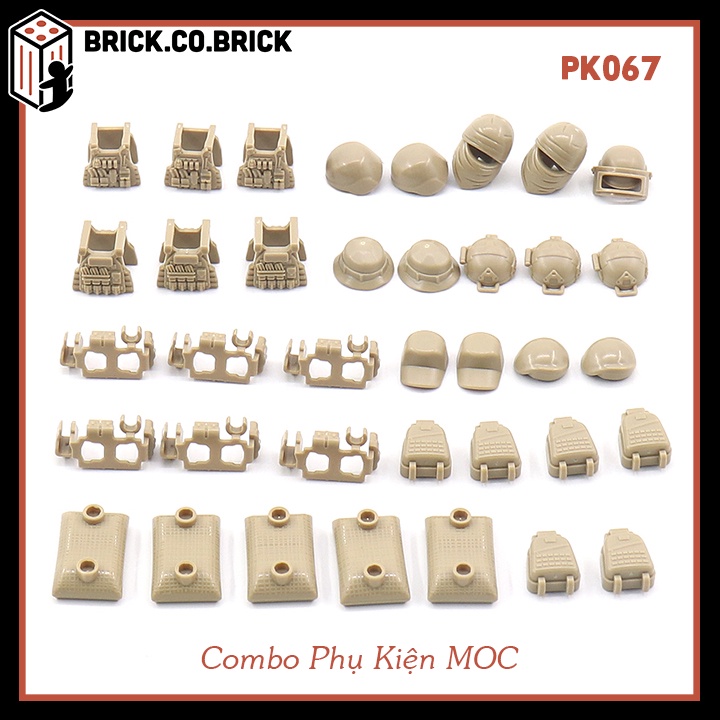 Combo Phụ Kiện MOC Nón Giáp Bao Cát Balo Giá Siêu Rẻ Phụ Kiện Army Quân Đội 3 màu PK067 PK069