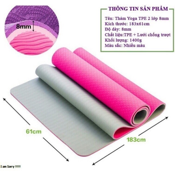 Thảm Tập Yoga TPE 2 Lớp 6mm Tập Tại Nhà Tiện Lợi Đa Năng