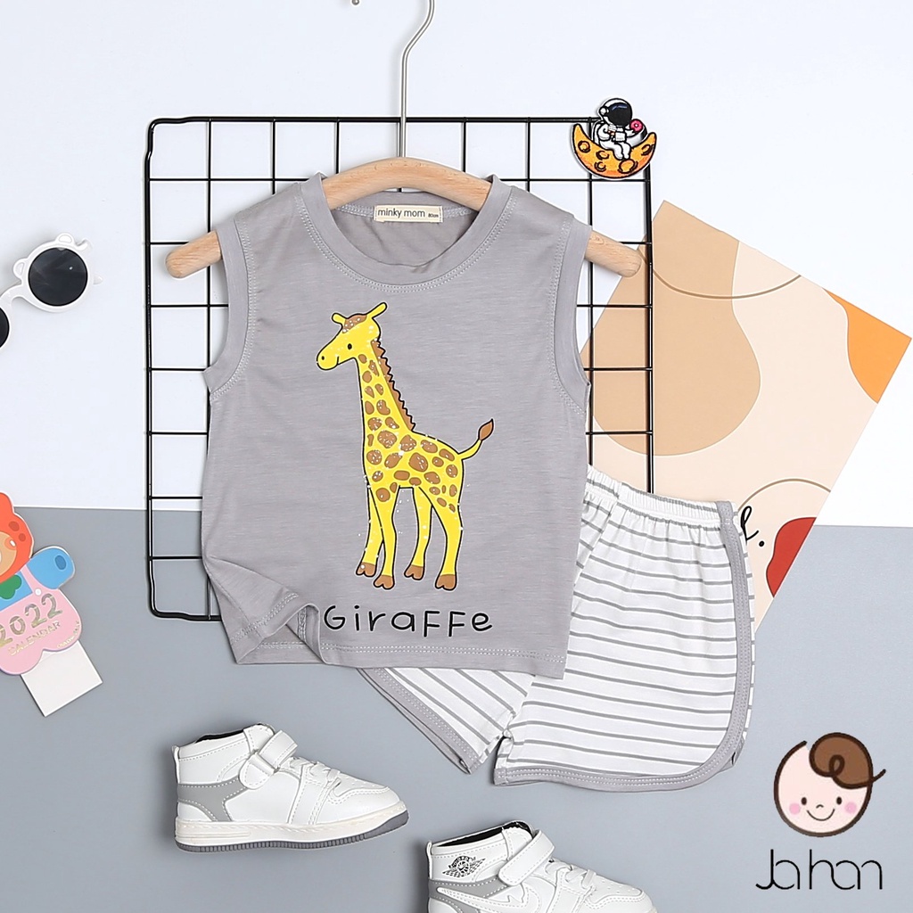 [SALE] Bộ Ba Lỗ Bé Gái, Bé Trai Minky Mom Vải Thun Lạnh Cá Heo Trắng Quần Kẻ, Áo Thun 3 Lỗ Cho Bé Mặc Hè MKM3LO2212