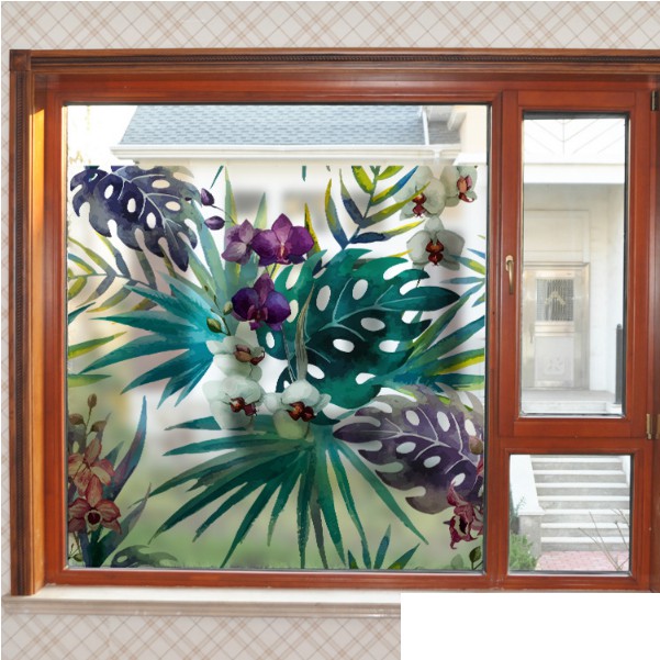 Decal dán kính cao cấp - Lá Dương Xỉ Sắc Màu ( 60x58cm )