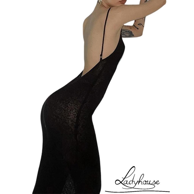 Ldd-đầm Dài Hai Dây Hở Lưng Màu Trơn Mùa Hè Size S / M / L