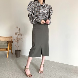Chân Váy Midi Lưng Cao Xẻ Tà Màu Trơn Thời Trang 38698