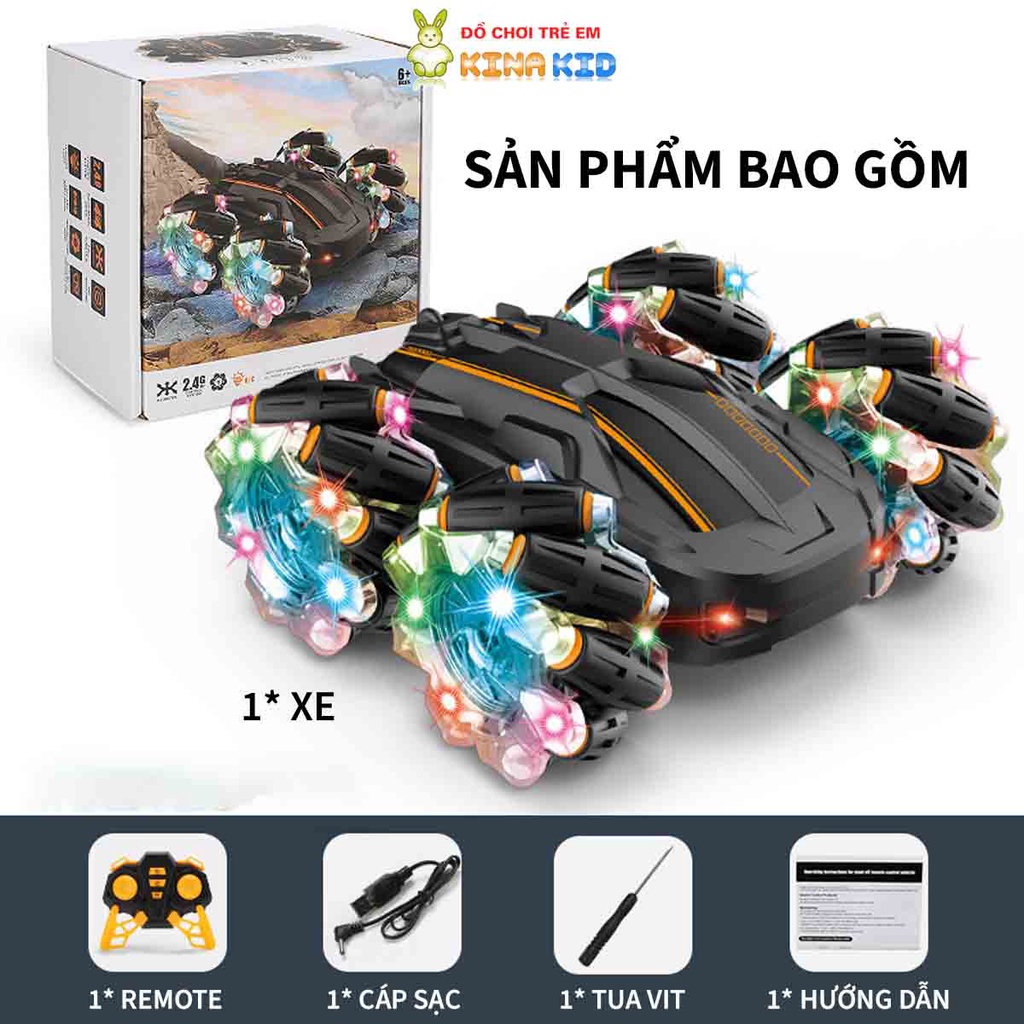 Xe Điều Khiển Địa Hình 2 Mặt Nhào Lộn Xoay 360 Độ Stunt Light, 4 Bánh Xe Phát Sáng Siêu Hấp Dẫn Cho Bé