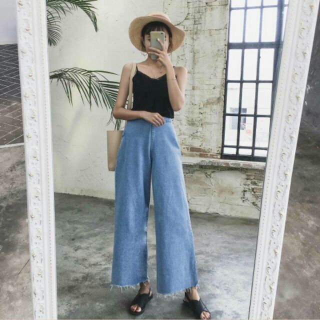 (Sẵn) Quần jean suông ống rộng lưng cao - quần culottes jeans cao cấp (hình thật ở cuối) | BigBuy360 - bigbuy360.vn