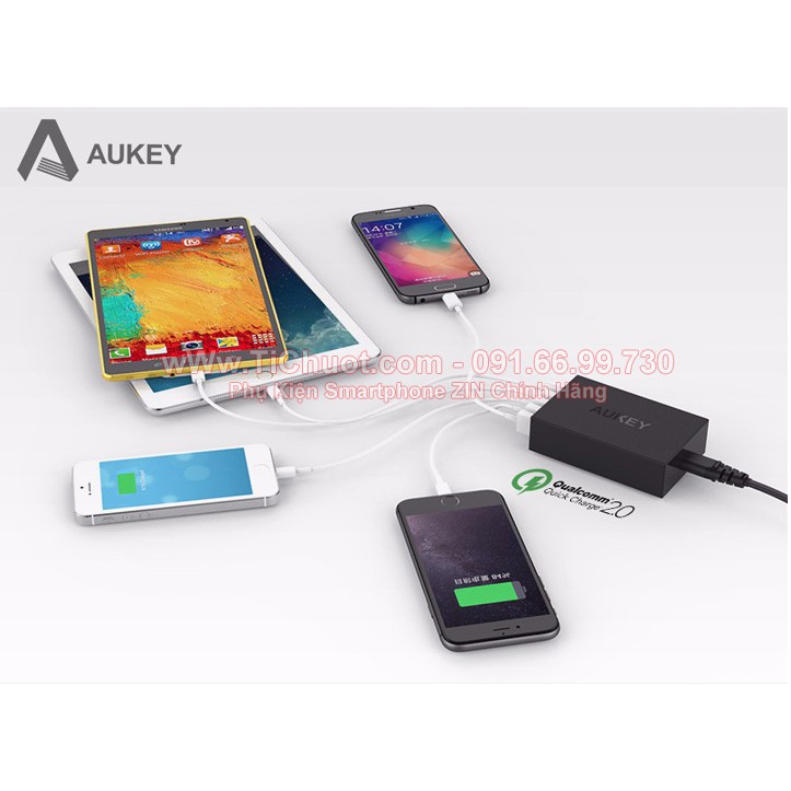 Sạc Nhanh AUKEY PAT1 5 cổng 54W QC 2.0,có kèm cáp 1m