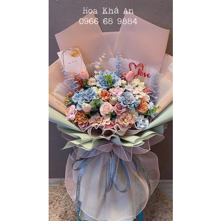 Bó hoa sáp mix lụa cao cấp. Thiết kế nhà Khả An. Ship hoả tốc nội thành