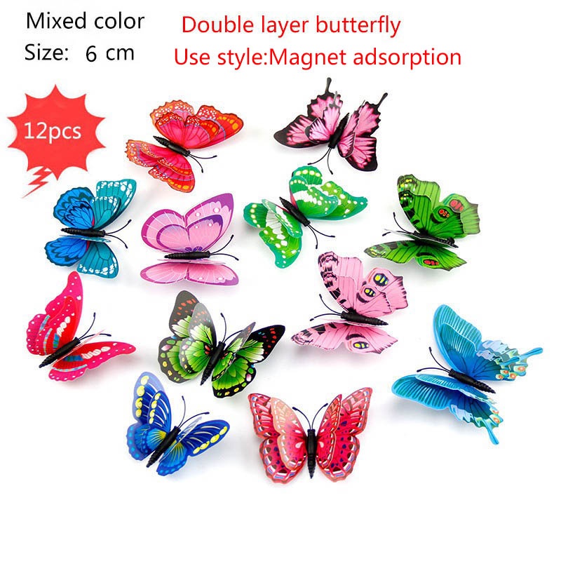 Set 12 Sticker Dán Tường Hình Bướm 3D Trang Trí Phòng Ngủ Cho Bé